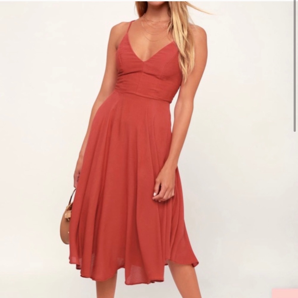 Lulus Flare Dress in Rust